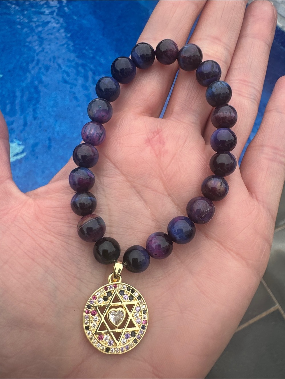 Beaded Bracelet with Purple Stone with Jewish Star pendant